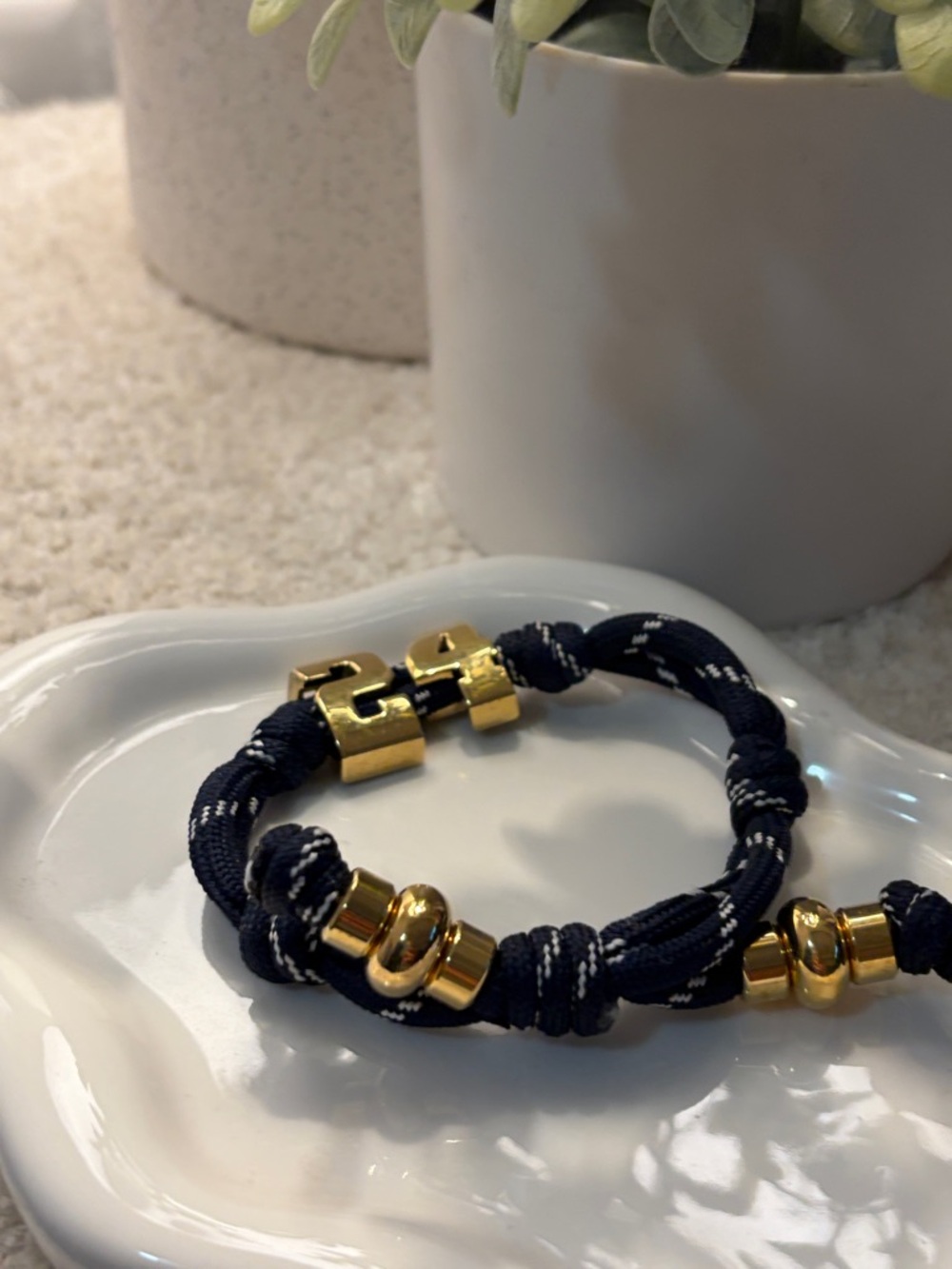Navy Rope Bracelet with Gold Hardware - Accessory